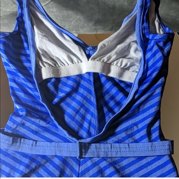 Callie Vintage: Blue Chevron Striped Full Swimsuit - Picture 2 of 8